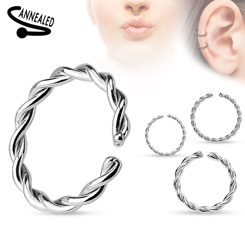 E-shop Šperky Eshop - Piercing do nosa alebo ucha, chirurgická oceľ, špirálovito zatočený krúžok AC21.26 - Hrúbka x priemer: 1,2 mm x 8 mm