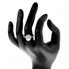 Strieborný zásnubný prsteň 925, číra brúsená kvapka v dvojitej kontúre