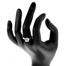 Zásnubný prsteň - striebro 925, lesklé zaoblené ramená, veľký číry zirkón