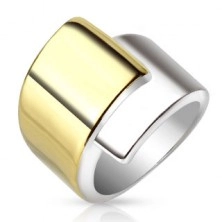 Oceľový prsteň, široké prekrývajúce sa ramená zlatej a striebornej farby