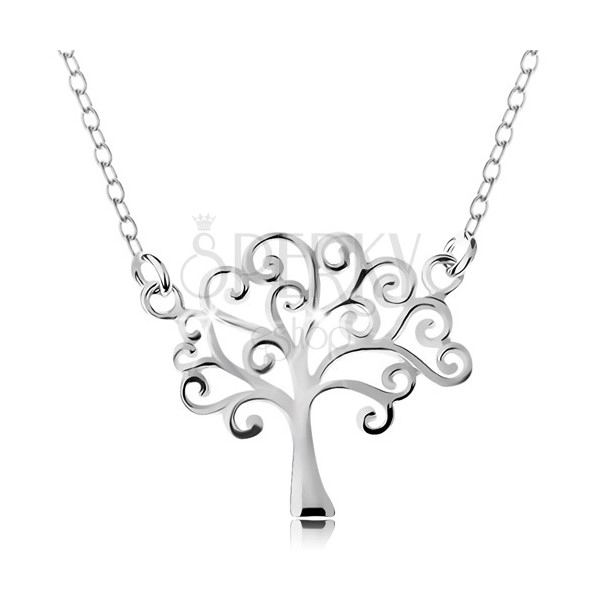 Strieborný náhrdelník 925, tenká retiazka a prívesok - lesklý strom života