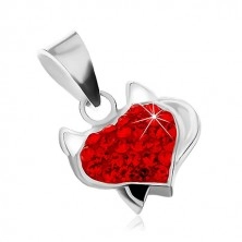 Sada náušníc a prívesku zo striebra 925, červené zirkónové srdce, rožky a čierny chvost