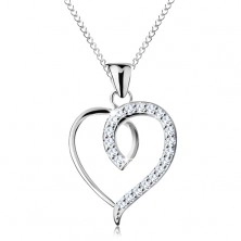 Strieborný 925 náhrdelník, nesúmerný obrys srdca s trblietavou polovicou