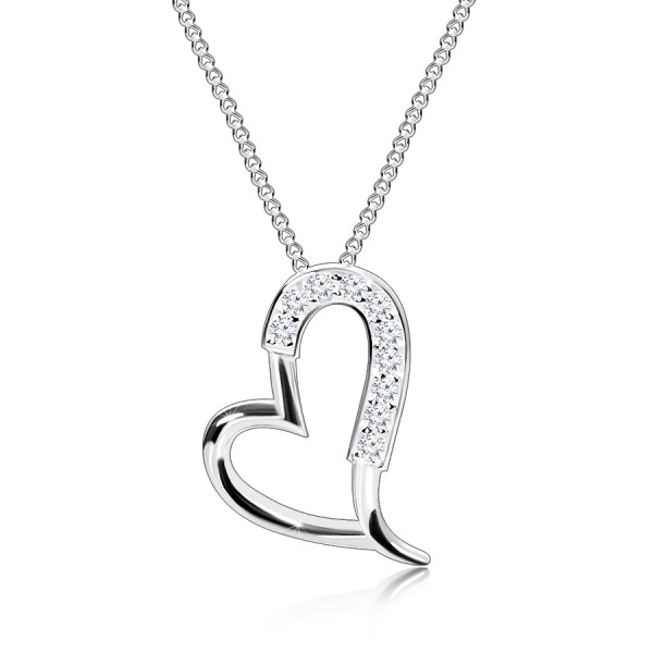 Strieborný 925 náhrdelník - ligotavá asymetrická kontúra srdca, tenká retiazka