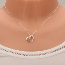 Ligotavý náhrdelník, retiazka, kontúra srdca, číre zirkóny, striebro 925
