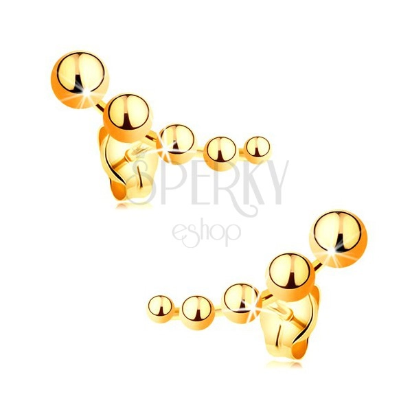 Puzetové náušnice zo žltého zlata 585 - zmenšujúce sa guľôčky
