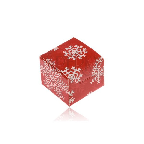 Červená darčeková krabička na prsteň, prívesok alebo náušnice, snehové vločky