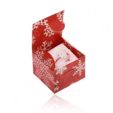 Červená darčeková krabička na prsteň, prívesok alebo náušnice, snehové vločky