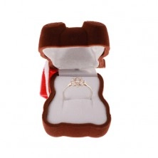 Zamatová krabička na prsteň, náušnice alebo prívesok, hnedý medvedík s čiapkou