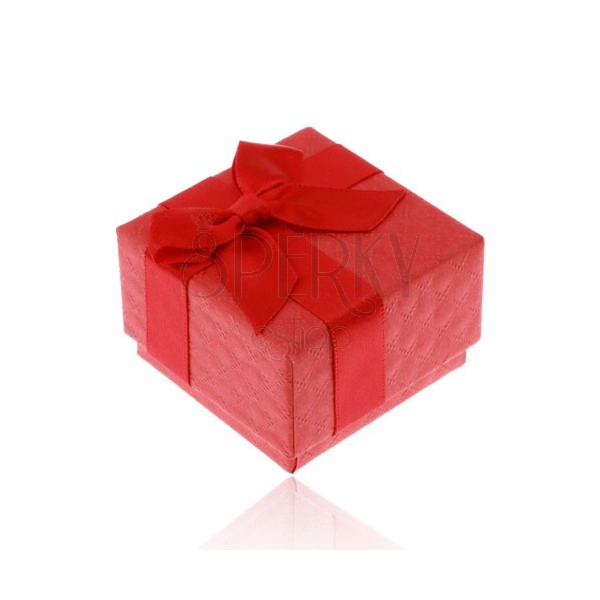 Červená darčeková krabička na prsteň, prívesok alebo náušnice, lesklá mašlička