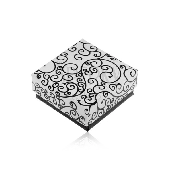 Darčeková krabička v čierno-bielom prevedení, potlač špirálovitých ornamentov