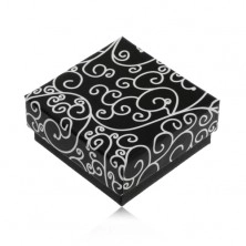 Papierová čierna krabička na náušnice alebo prívesok, biele špirálovité ornamenty