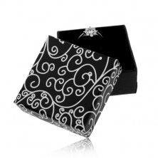 Papierová čierna krabička na náušnice alebo prívesok, biele špirálovité ornamenty
