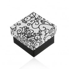 Čierno-biela krabička na náušnice, prívesok alebo prsteň, vzor špirál