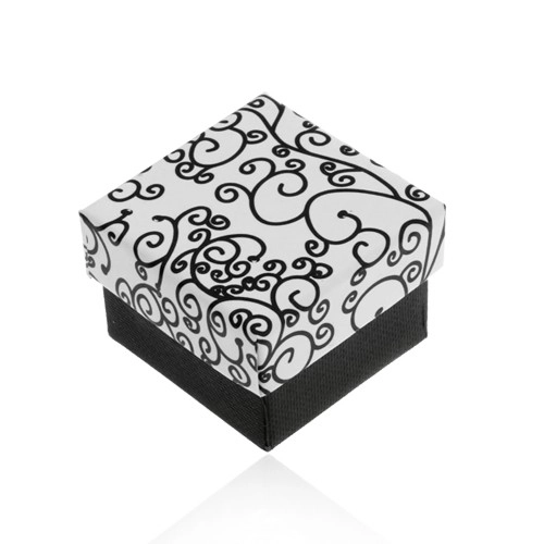 E-shop Šperky Eshop - Čierno-biela krabička na náušnice, prívesok alebo prsteň, vzor špirál U32.05