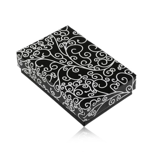 E-shop Šperky Eshop - Darčeková krabička na set alebo náhrdelník - čierna s bielou potlačou ornamentov U32.19