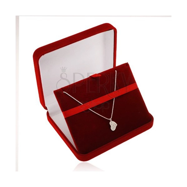 Tmavočervená veľká krabička na retiazku alebo náhrdelník, zamatový povrch