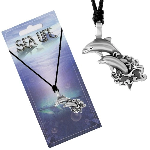 E-shop Šperky Eshop - Šnúrkový náhrdelník s príveskom dvoch delfínov vyskakujúcich z mora S06.20