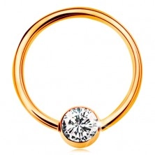 Zlatý piercing 585 - krúžok s guličkou a vsadeným čírym zirkónom, 12 mm
