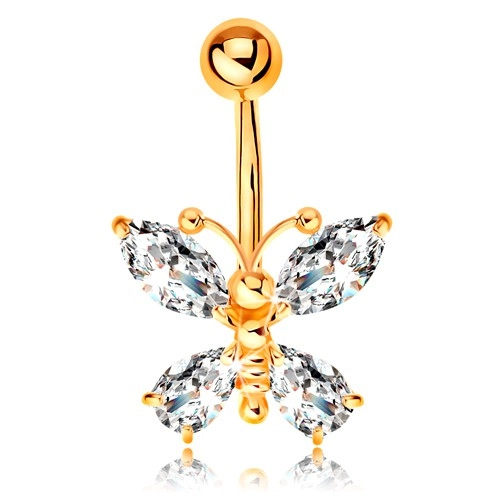 E-shop Šperky Eshop - Piercing do pupka zo žltého 9K zlata - motýľ so zirkónovými krídlami čírej farby S2GG182.21