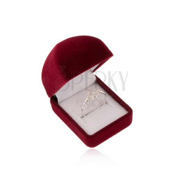 Zamatová krabička na prsteň alebo náušnice, borodový vypuklý povrch