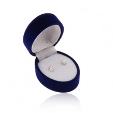 Modrá oválna krabička na náušnice alebo dva prstene, zamatový povrch
