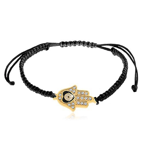 E-shop Šperky Eshop - Šnúrkový náramok na ruku čiernej farby, symbol Hamsa, číre zirkóny, srdiečko Z24.14