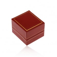 Darčeková krabička na prsteň, tmavočervený koženkový povrch, lem zlatej farby