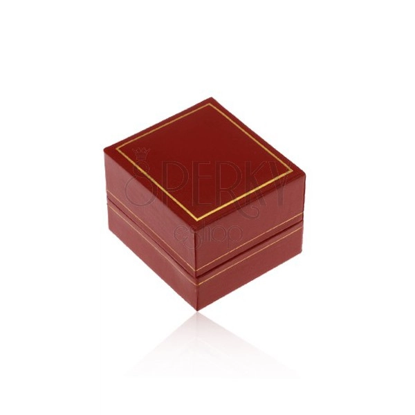 Darčeková krabička na prsteň, tmavočervený koženkový povrch, lem zlatej farby