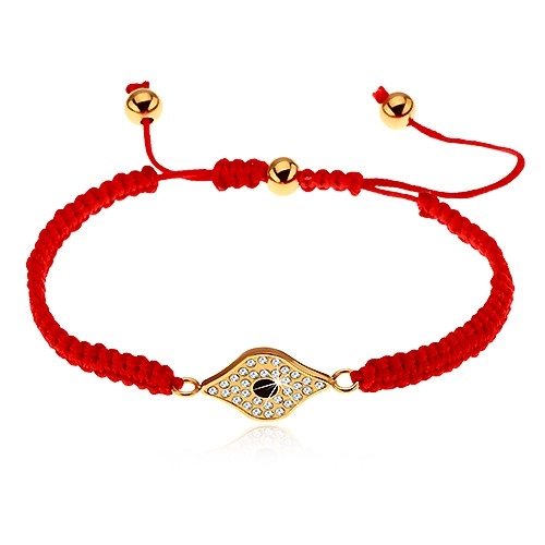 E-shop Šperky Eshop - Nastaviteľný červený náramok zo šnúrok, symbol oka zdobený čírymi zirkónmi Z24.19