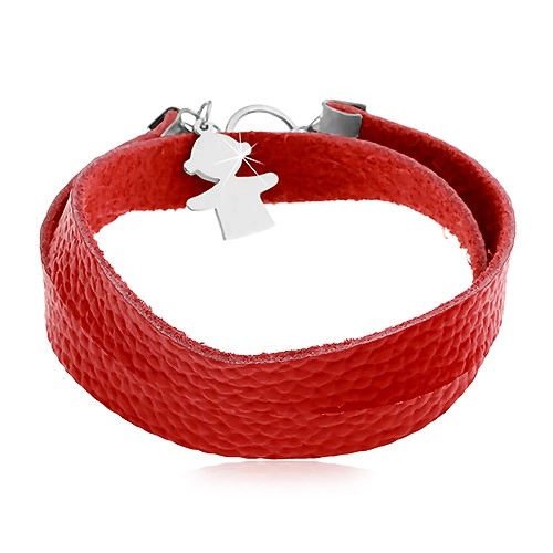 E-shop Šperky Eshop - Červený náramok z umelej kože, prívesok a zapínanie v striebornej farbe Z25.10