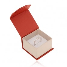 Krabička na prsteň alebo náušnice, červeno-béžový ligotavý povrch, magnet