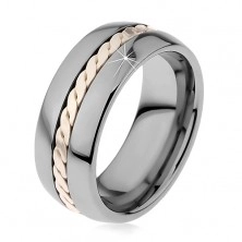 Lesklý prsteň z volfrámu s pleteným vzorom striebornej farby, 8 mm