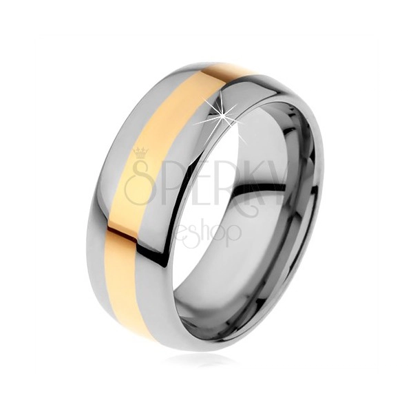 Volfrámový prsteň v dvojfarebnom prevedení - prúžok zlatej farby, 8 mm