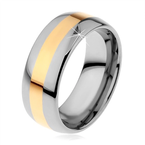 Volfrámový prsteň v dvojfarebnom prevedení - prúžok zlatej farby, 8 mm - Veľkosť: 52 mm