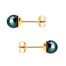 Zlaté náušnice 585 - malý lesklý kruh s modrou guľatou perlou, puzetky