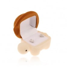 Krabička na prsteň alebo náušnice, hnedo-krémová zamatová korytnačka