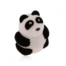 Darčeková krabička na prsteň alebo náušnice, čierno-biela panda, zamatový povrch