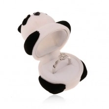 Darčeková krabička na prsteň alebo náušnice, čierno-biela panda, zamatový povrch