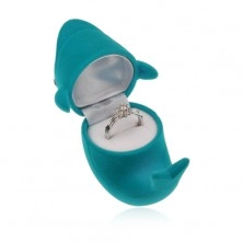 Zamatová krabička na prsteň alebo náušnice, modrý delfín, pohyblivé očká