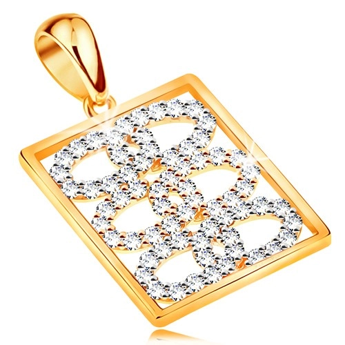 E-shop Šperky Eshop - Ligotavý prívesok zo žltého 14K zlata - prepojené zirkónové obruče v obdĺžniku S3GG194.58