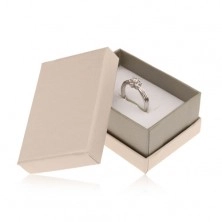Papierová krabička na prsteň, obrúčky alebo náušnice, perleťovo béžová a sivá farba