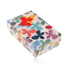 Farebná krabička na set alebo retiazku, vzor motýľov s ornamentami, mašľa
