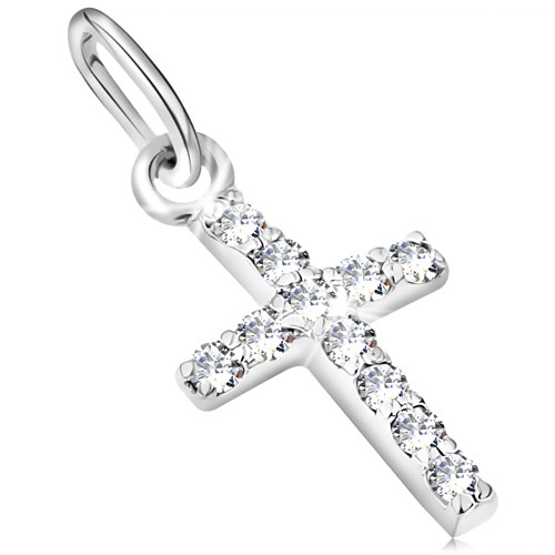 E-shop Šperky Eshop - Ligotavý prívesok z bieleho 14K zlata - číry diamantový krížik S3BT188.55