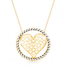 Zlatý náhrdelník 375 - retiazka z oválnych očiek, vyrezávané srdce v kruhu