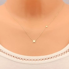 Zlatý 9K náhrdelník - tenká retiazka, dva jednoduché lesklé kvietky
