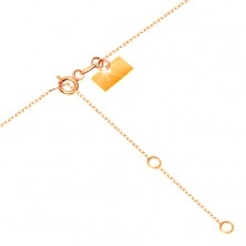 Zlatý náhrdelník 375 - retiazka z oválnych očiek, zirkónový oblúk a lesklá mašlička