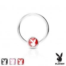 Piercing krúžok z chirurgickej ocele striebornej farby, gulička s Playboy zajačikom