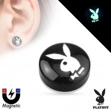 Akrylový fake magnetický plug - čierny kruh s obrázkom Playboy zajačika