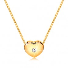 Diamantový náhrdelník, žlté 14K zlato - srdiečko s čírym briliantom, tenká retiazka